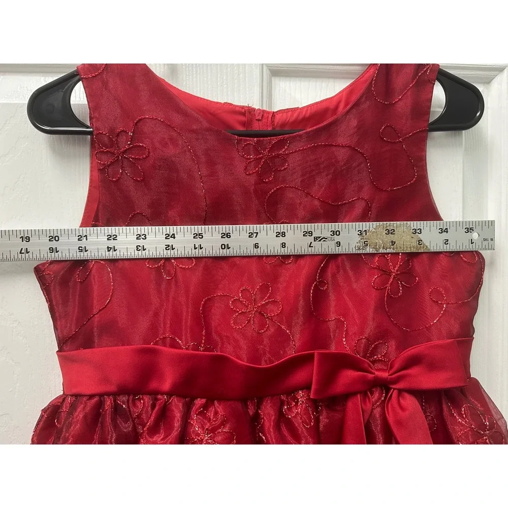 Rare Too! Girls Red Embroidered Organza Holiday Party Dress Flower Girl READ